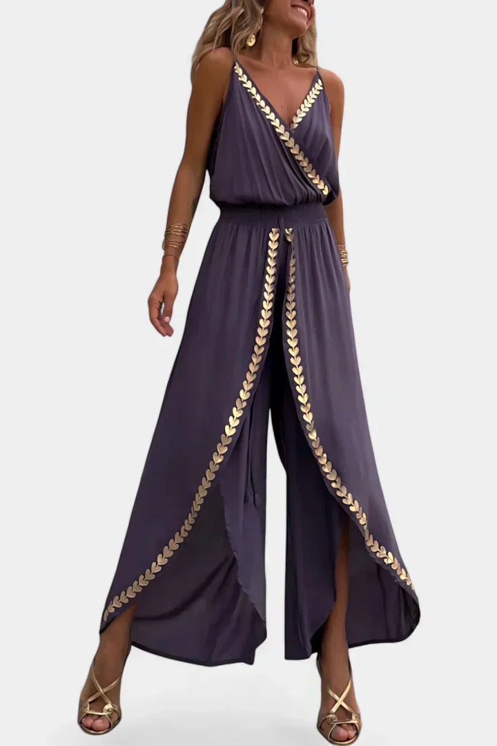 Olivia | Einzigartiger Jumpsuit mit goldenen Details und Beinschlitz