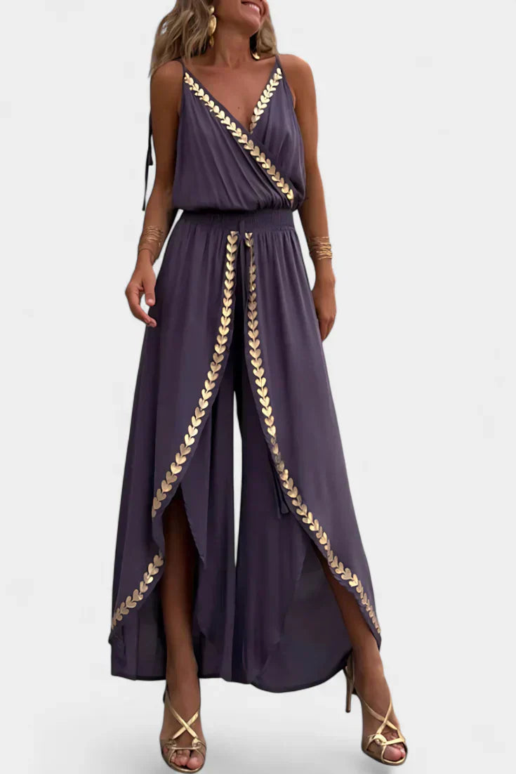 Olivia | Einzigartiger Jumpsuit mit goldenen Details und Beinschlitz