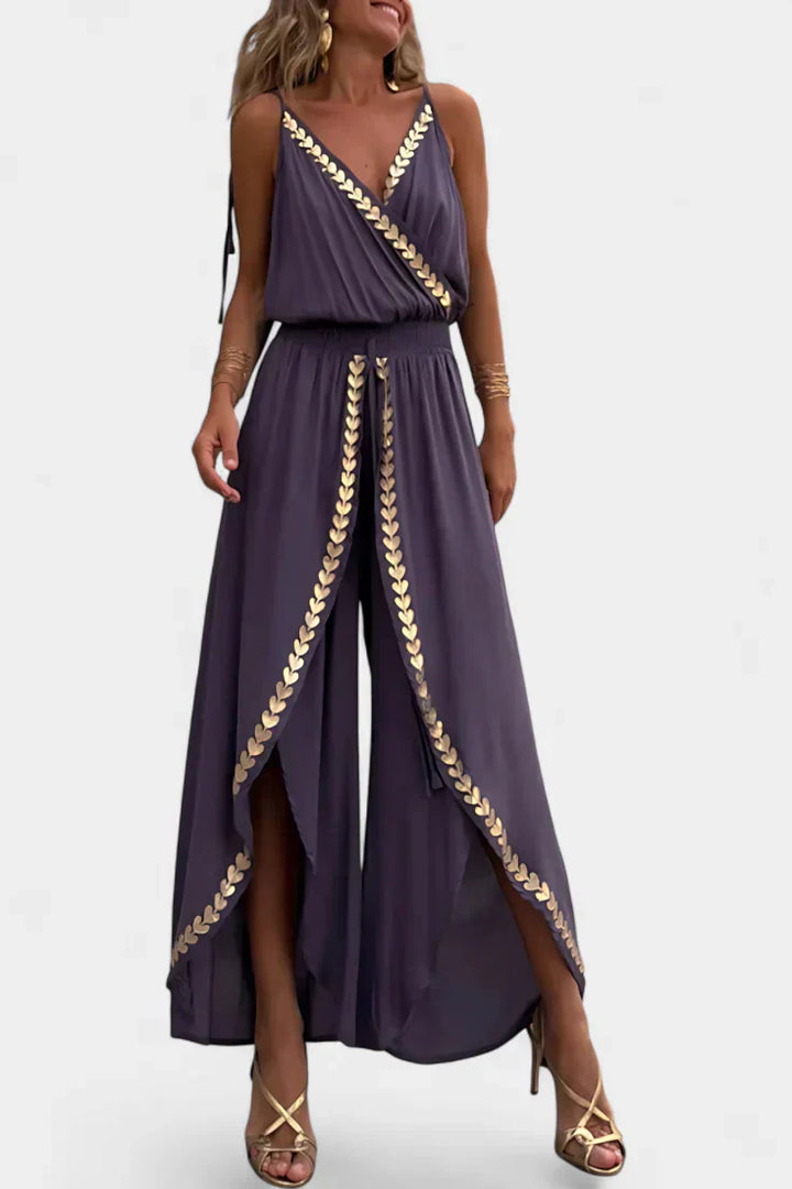 Olivia | Einzigartiger Jumpsuit mit goldenen Details und Beinschlitz