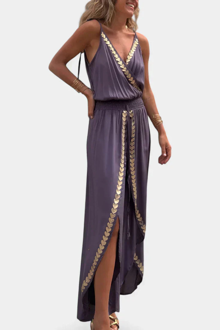 Olivia | Einzigartiger Jumpsuit mit goldenen Details und Beinschlitz