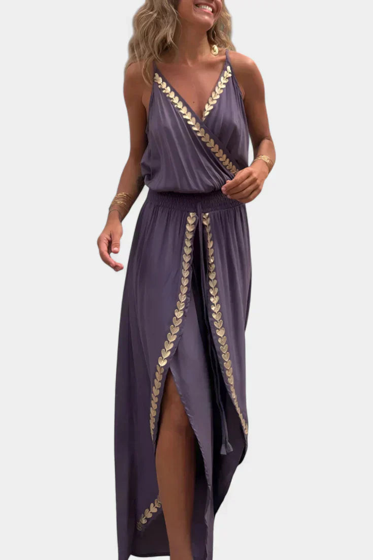 Olivia | Einzigartiger Jumpsuit mit goldenen Details und Beinschlitz