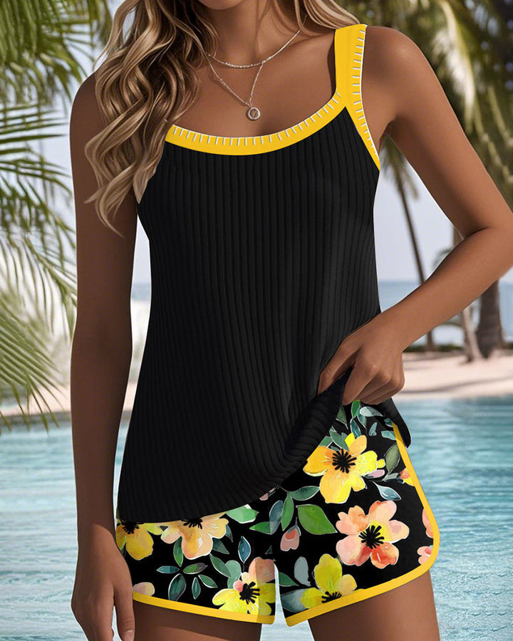 Viktoria | Lebendiger Tankini mit Kontrastdetails