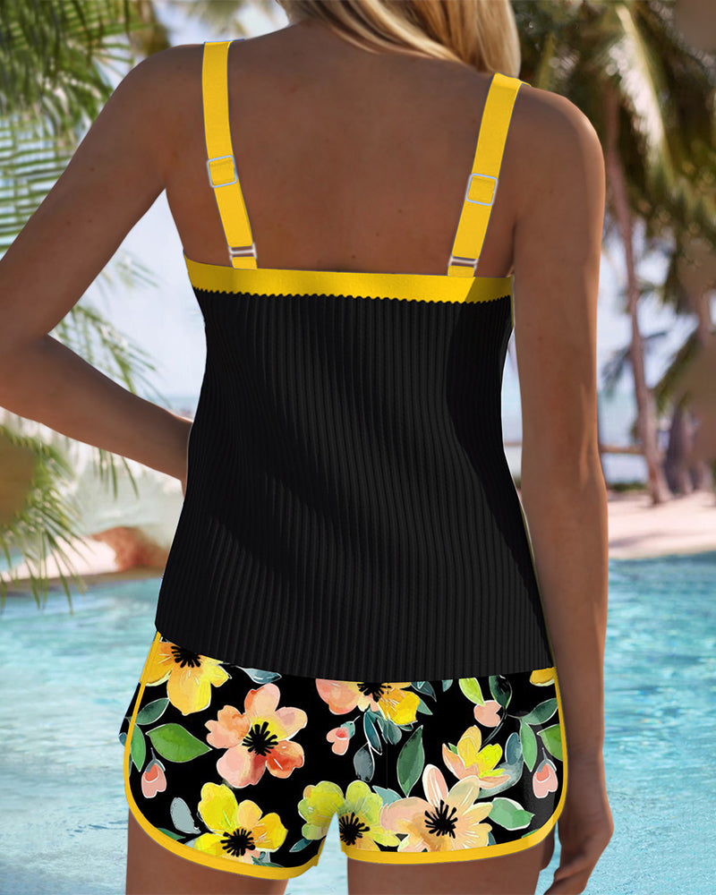 Viktoria | Lebendiger Tankini mit Kontrastdetails