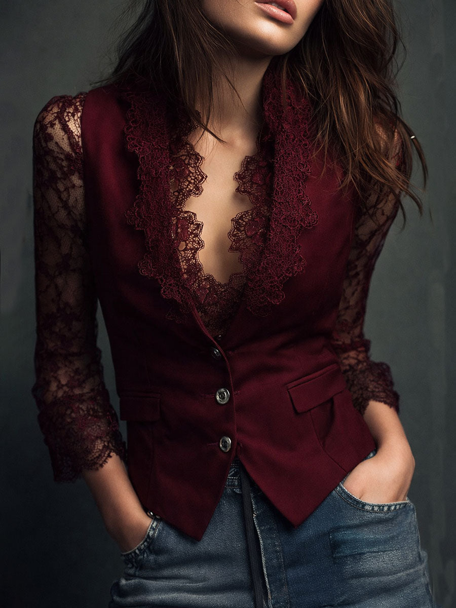 Selina | Elegante Spitzenbluse mit taillierter Weste
