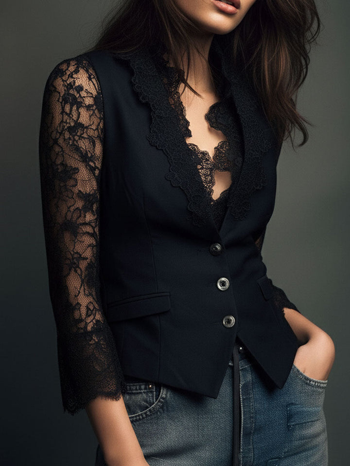 Selina | Elegante Spitzenbluse mit taillierter Weste
