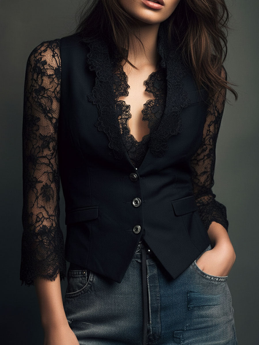 Selina | Elegante Spitzenbluse mit taillierter Weste
