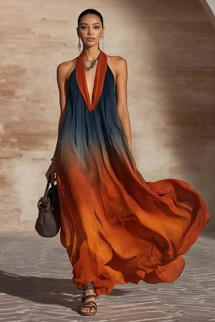Paula | Lange Halter/V-Gradient Kleid