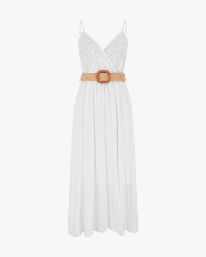 Elena | Langes schlichtes Kleid mit Spitzenoberteil