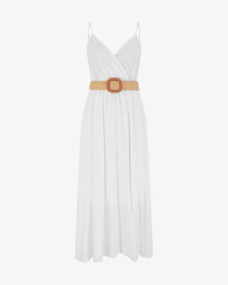Elena | Langes schlichtes Kleid mit Spitzenoberteil