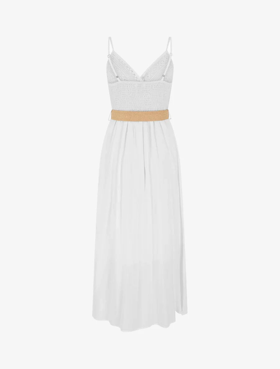 Elena | Langes schlichtes Kleid mit Spitzenoberteil