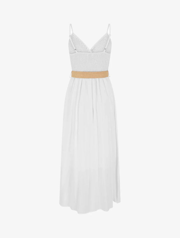 Elena | Langes schlichtes Kleid mit Spitzenoberteil