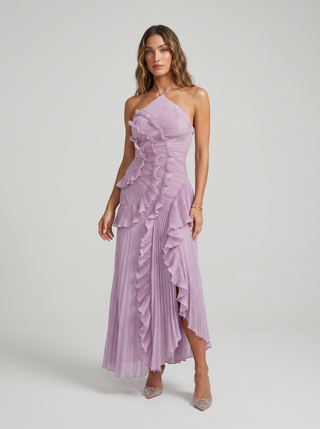 Ariadna | Langes plissiertes Kleid mit Volants