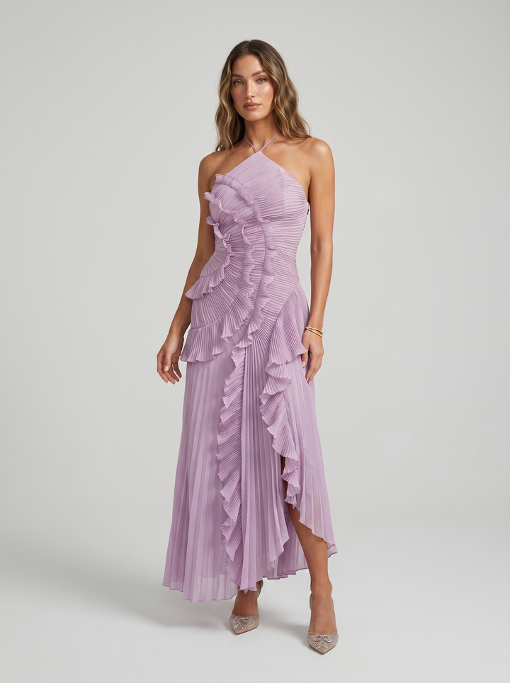 Ariadna | Langes plissiertes Kleid mit Volants
