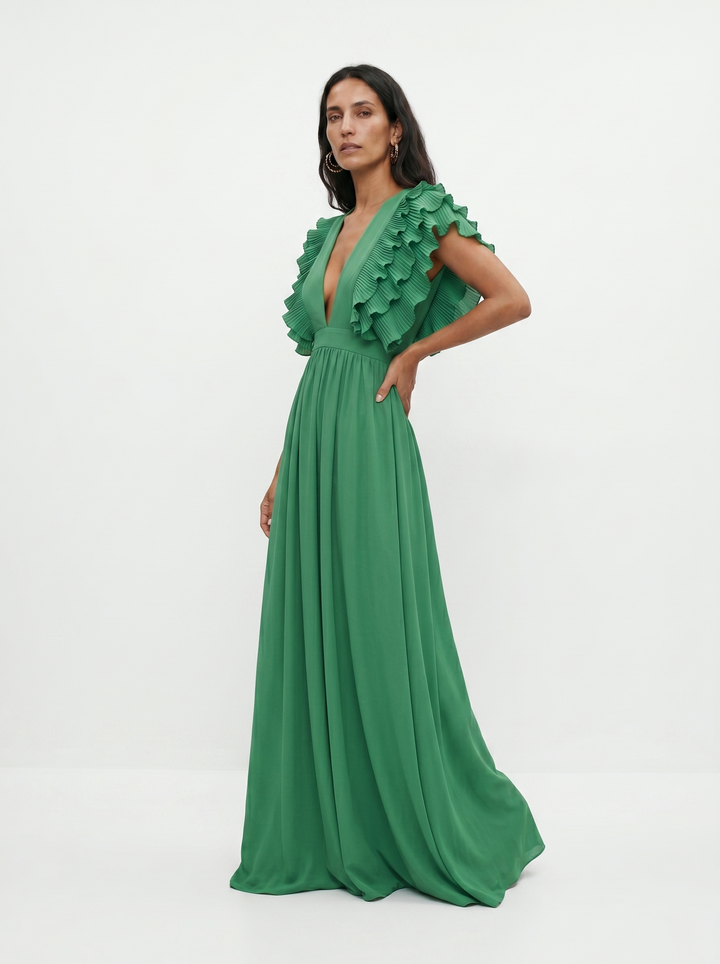 Teresa | Elegantes langes Kleid mit V-Ausschnitt