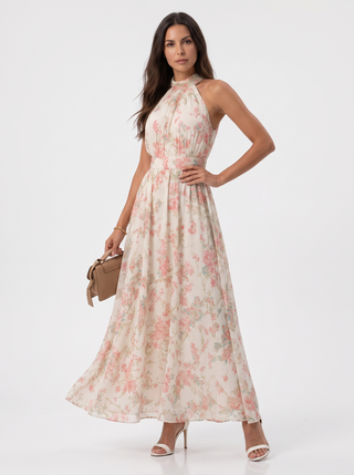 Mariluz | Langes Blumenkleid mit Halterkragen