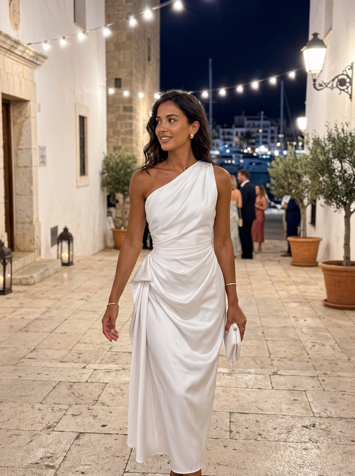 Iris | Langes Kleid mit asymmetrischem Ausschnitt