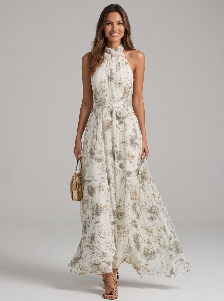 Mariluz | Langes Blumenkleid mit Halterkragen