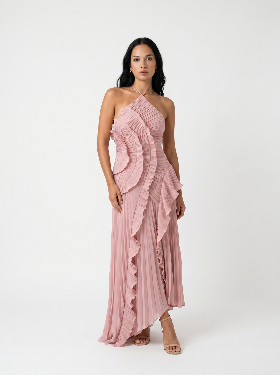 Ariadna | Langes plissiertes Kleid mit Volants