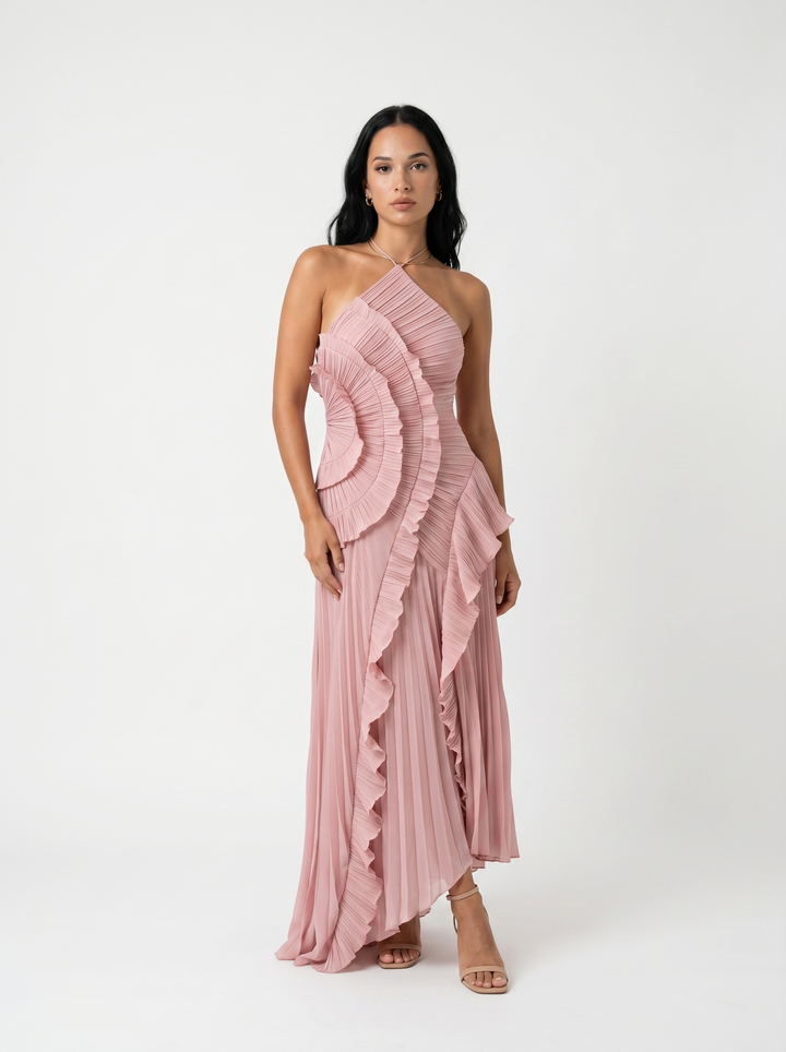 Ariadna | Langes plissiertes Kleid mit Volants