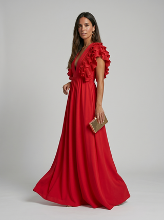 Teresa | Elegantes langes Kleid mit V-Ausschnitt