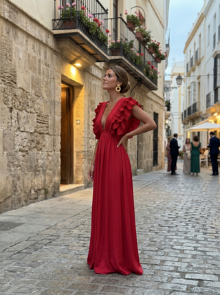 Teresa | Elegantes langes Kleid mit V-Ausschnitt