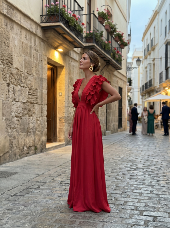 Teresa | Elegantes langes Kleid mit V-Ausschnitt