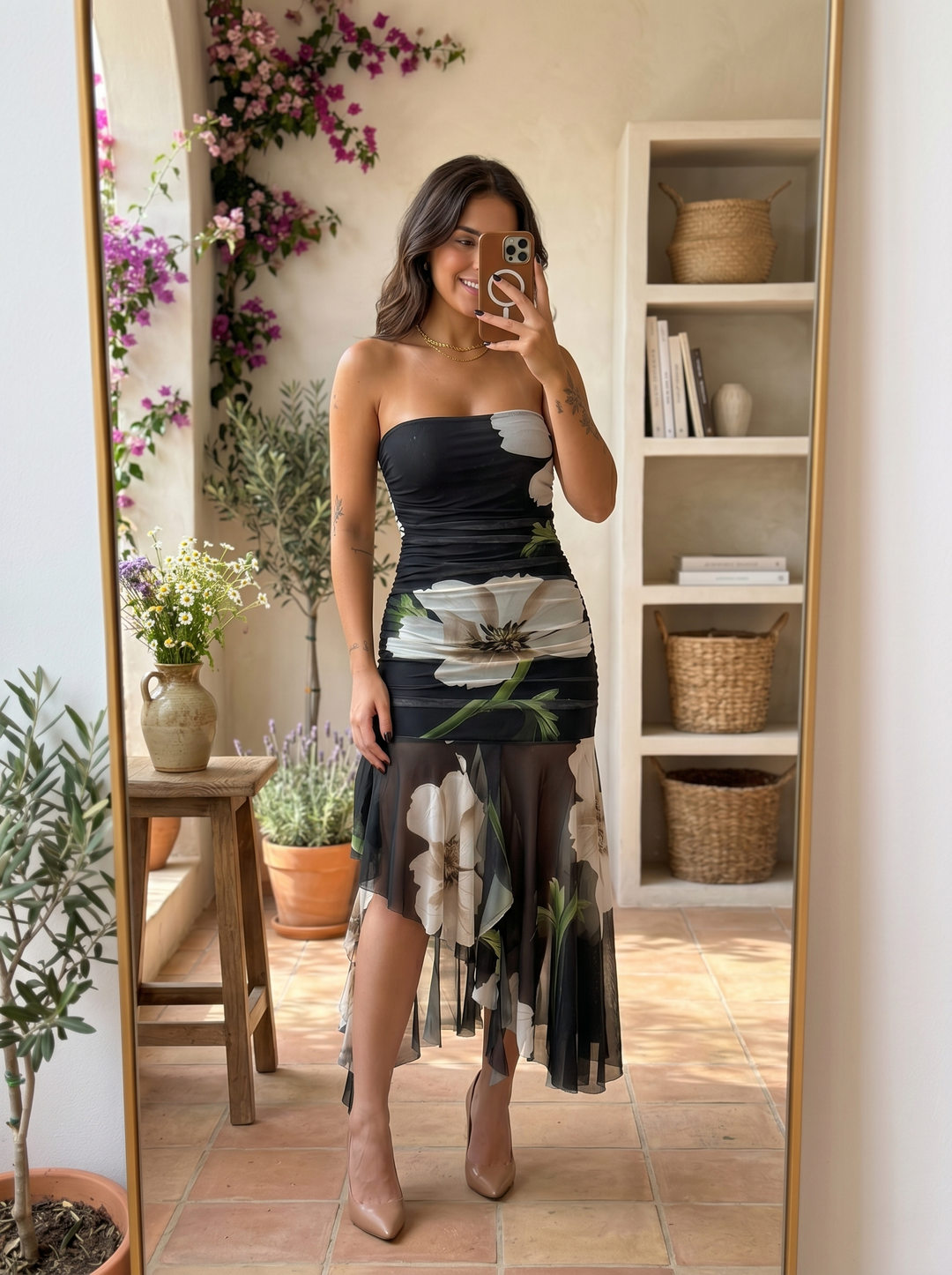 Helena | Schwarzes Kleid mit floralem Muster