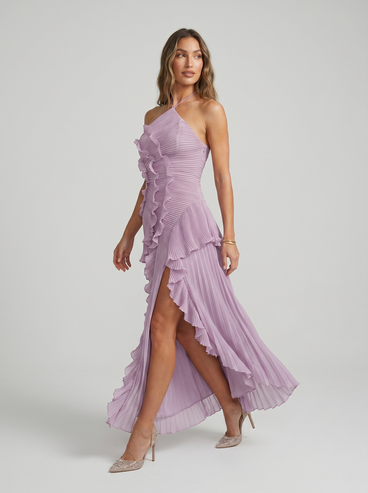 Ariadna | Langes plissiertes Kleid mit Volants