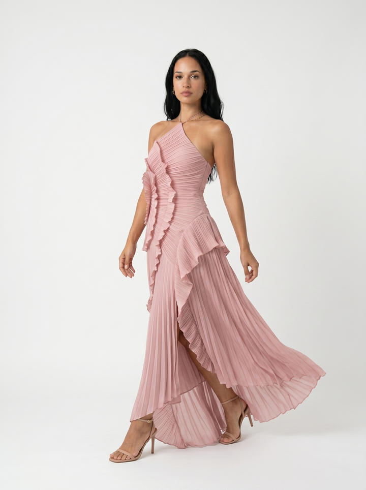 Ariadna | Langes plissiertes Kleid mit Volants