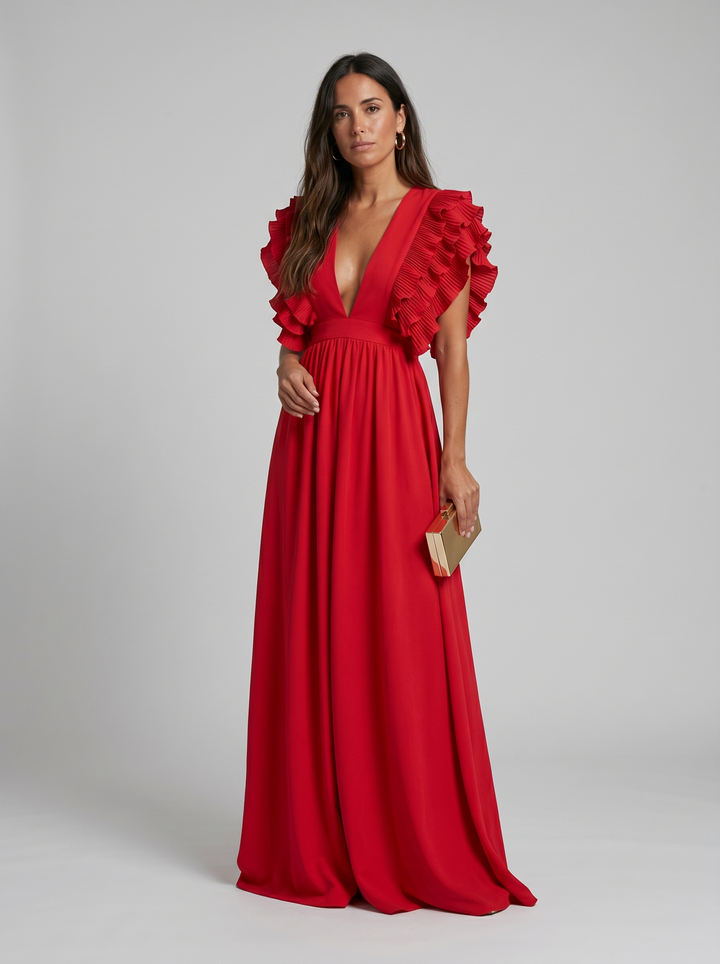 Teresa | Elegantes langes Kleid mit V-Ausschnitt