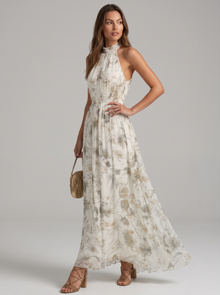 Mariluz | Langes Blumenkleid mit Halterkragen