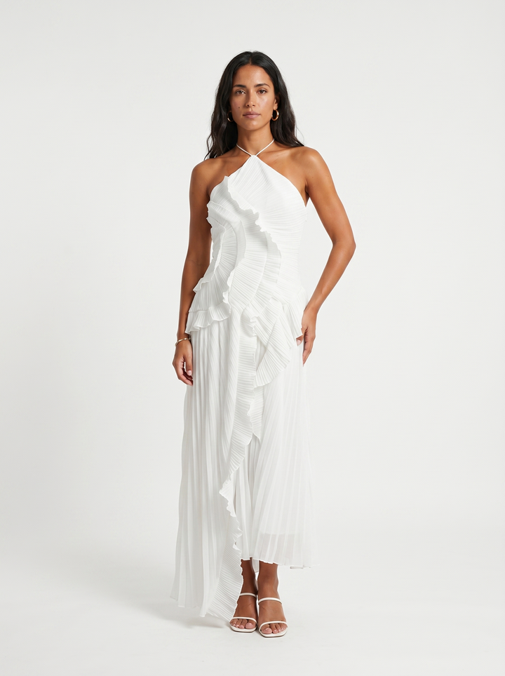 Ariadna | Langes plissiertes Kleid mit Volants
