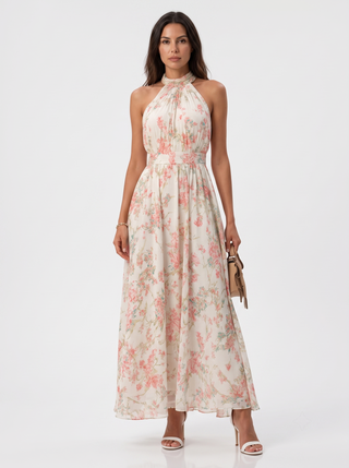Mariluz | Langes Blumenkleid mit Halterkragen