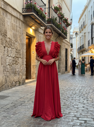 Teresa | Elegantes langes Kleid mit V-Ausschnitt