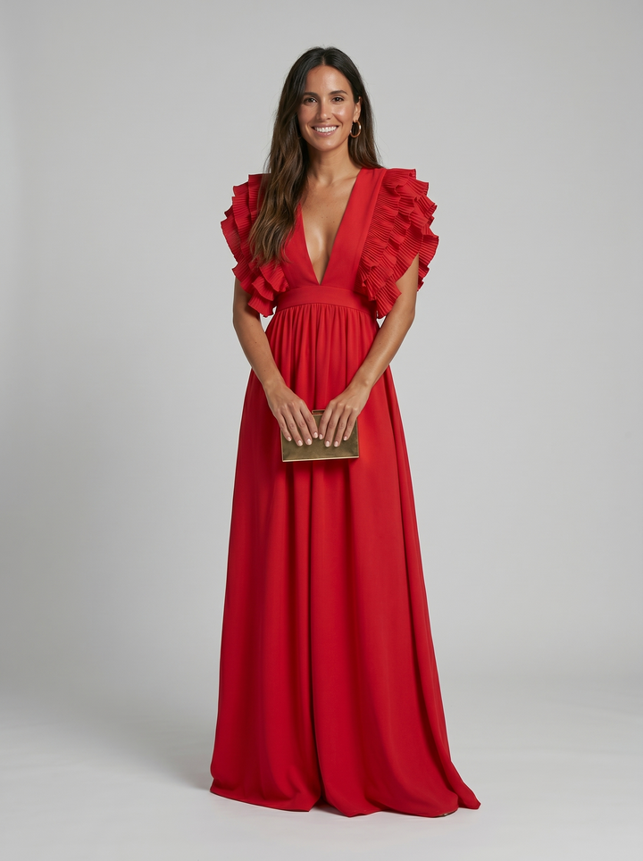 Teresa | Elegantes langes Kleid mit V-Ausschnitt