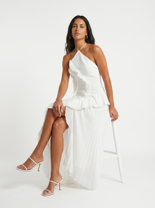 Ariadna | Langes plissiertes Kleid mit Volants