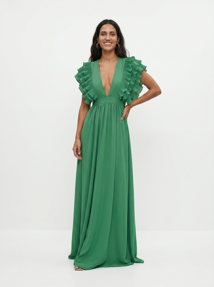 Teresa | Elegantes langes Kleid mit V-Ausschnitt