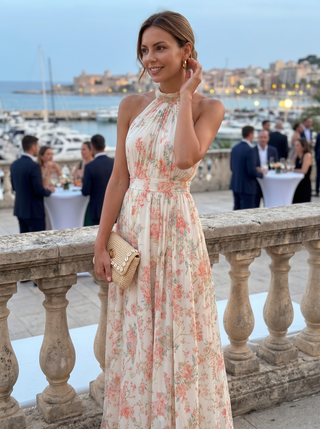 Mariluz | Langes Blumenkleid mit Halterkragen