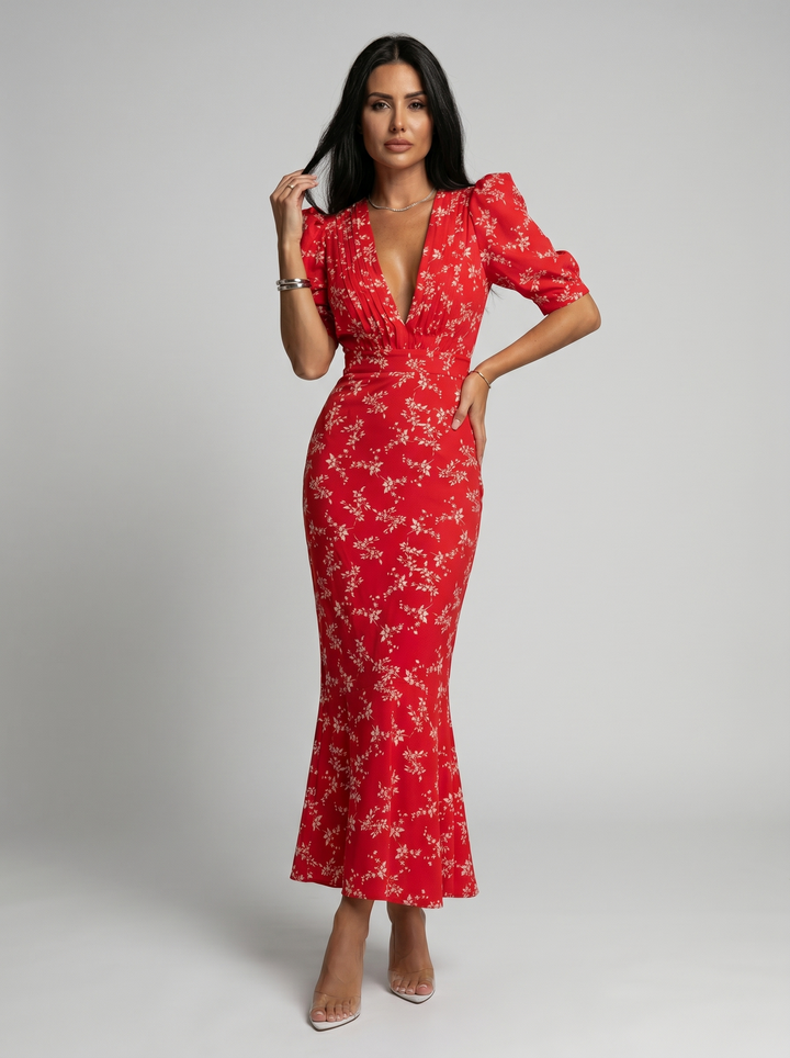 Amaia | Kleid mit floralem Design und V-Ausschnitt