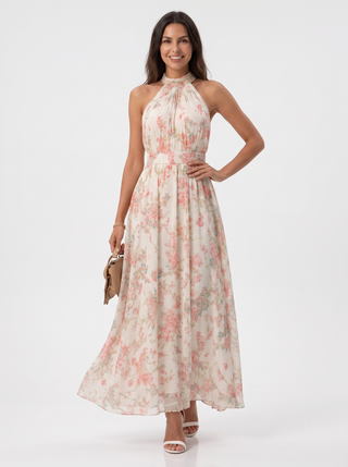 Mariluz | Langes Blumenkleid mit Halterkragen