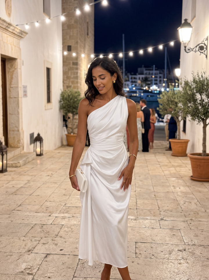 Iris | Langes Kleid mit asymmetrischem Ausschnitt