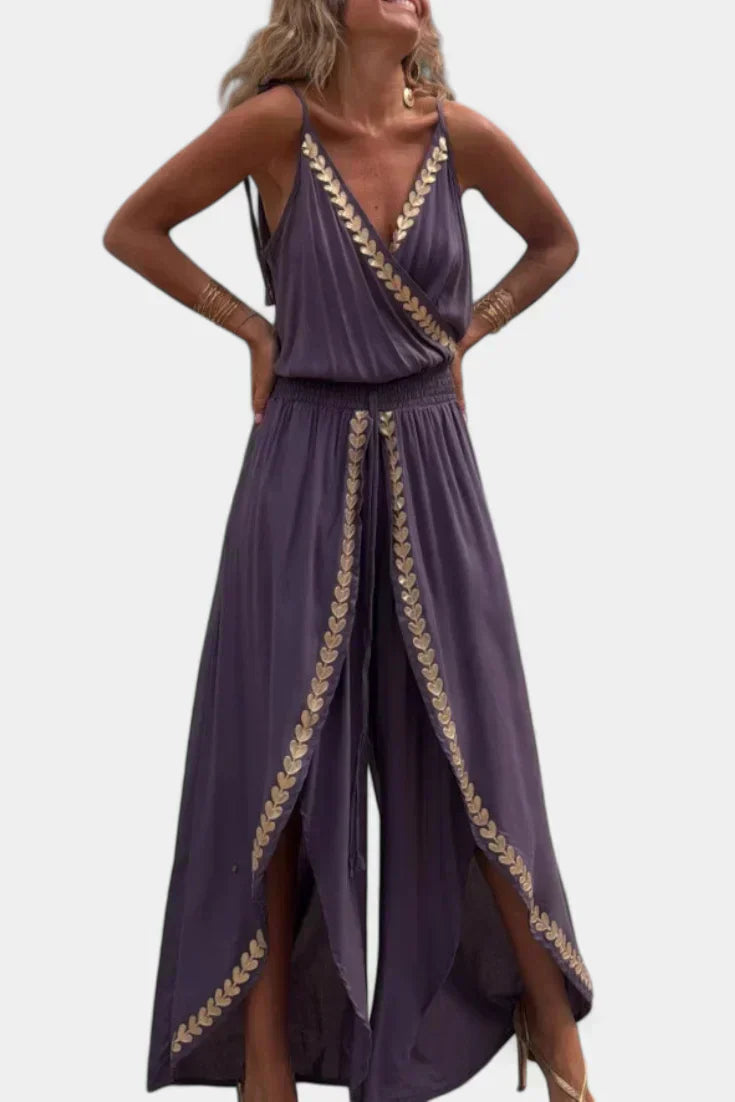 Olivia | Einzigartiger Jumpsuit mit goldenen Details und Beinschlitz