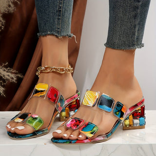 Gia | Farbige Sandalen mit Eckigem Absatz