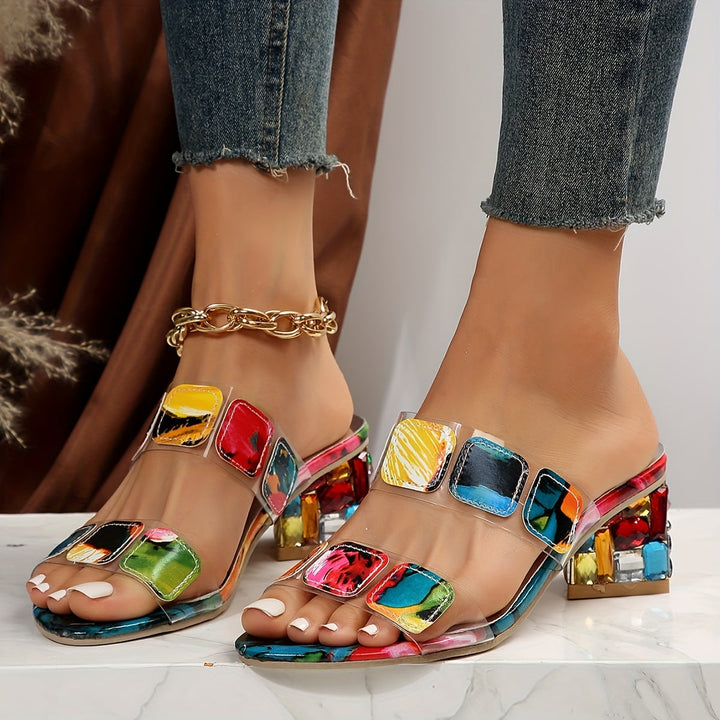 Gia | Farbige Sandalen mit Eckigem Absatz
