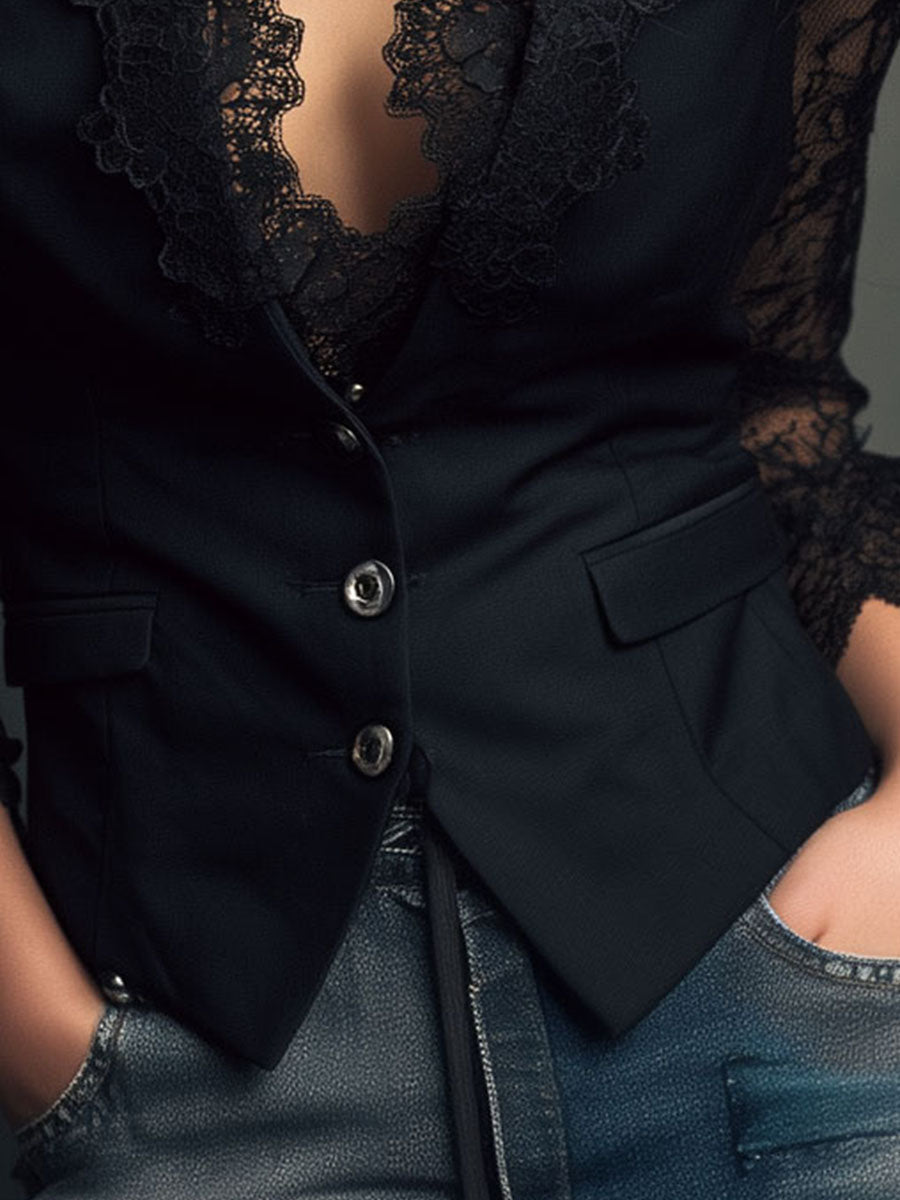Selina | Elegante Spitzenbluse mit taillierter Weste