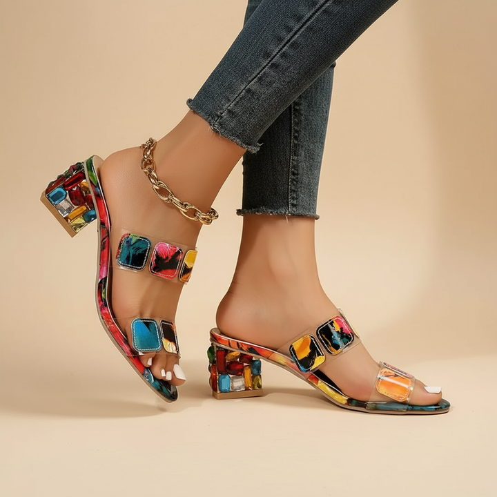 Gia | Farbige Sandalen mit Eckigem Absatz