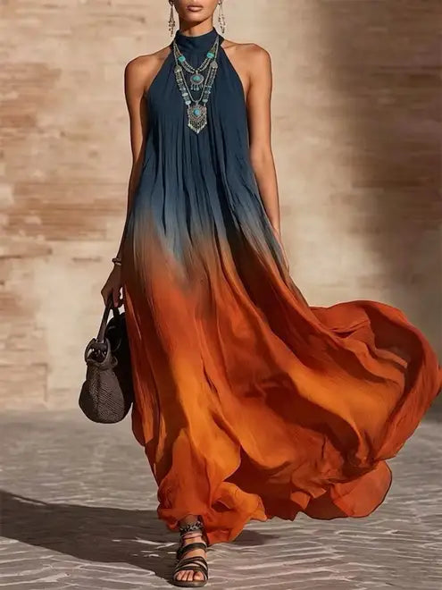Paula | Lange Halter/V-Gradient Kleid