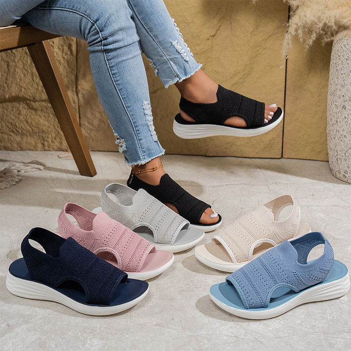 Kilana | Atmungsaktive gestrickte Plattform-Sandalen mit Fersenriemen